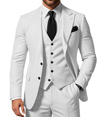 3 Piece Solid Wedding Men Suits Formal Groom Tuxedos Prom Party Male Suits Fashion Men Clothing Set Peak Lapel Jacket Pants Vest