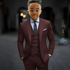 Dark Grey High Quality Boy Suits Slim Fit Single Breasted Peak Lapel Elegant Boy 3 Piece Jacket Pants Vest Kids Sets