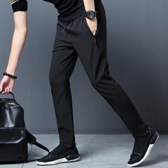 Men's Casual Pants Straight Slim Fit Elastic Waist Jogger Korean Classic Blue Black Gray Male Brand Trousers Plus Size