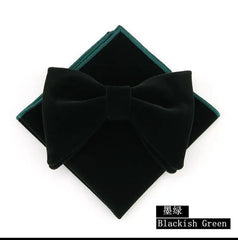 Linbaiway Mens Velvet Big Bowtie Handkerchief Set for Men Wedding Dress Necktie Butterfly Pocket Square Towel Set Custom Logo