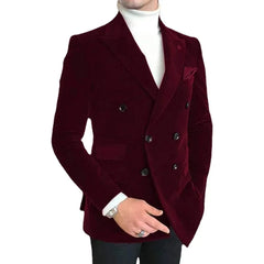 Italian Style Men Suit Jacket Slim Fit 1 Piece Peak Lapel Velvet Smoking Male Fashion Blazer Double Breasted Wedding Suit