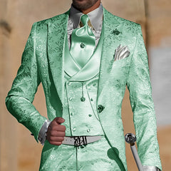 Jacquard men's 3-piece suit by Showlu Fashion with formal jacket, pants, and vest, slim fit for wedding or groom party events.