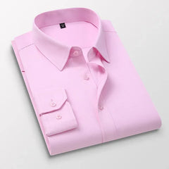Spring Autumn New Long-sleeved Shirts Men's Business Casual Lapel Buttons Formal Wear Shirts Male Clothes Black White Blue Pink