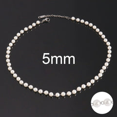 Stainless Steel Necklaces For Women Simple Pearl Necklace Choker Necklace Handmade Strand Bead Chain Necklace Fashion Jewelry