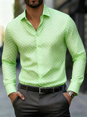 Men's fashionable polka dot print long-sleeved shirt, popular business casual slim-fit versatile daily commuting trendy shirt