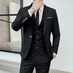 suit 6XL (Blazer+ Vest + Pants) Men's Fashion Casual Gentleman Slim Fit Work solid color outdoor Business wedding banquet suit