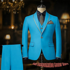 3 Pieces Jacket+Vest+Pants Navy Blue Suits for Man Slim Fit Single Breasted Shawl Lapel Wedding Groom Tuxedos Prom Costume Homme