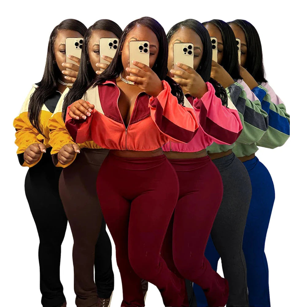 Fall 2024 Women Clothes Two Piece Tracksuits Activewear Sets Clothing 2 Piece Set Women Trending Slim Flare Yoga Pants Suit Set SHOWLU FASHION STORE