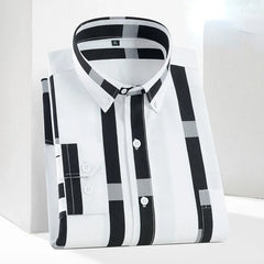 Men Printed Shirt Spring and Autumn Long-sleeved Pocket Stripes Shirt Slim Man Fashion Korean All Matching Casual Undershirt