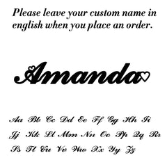 A custom name necklace font preview showing the name Amanda in cursive script with heart accents.