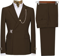 Men's slim fit 2-piece suit with metal clasp, stylish business casual tuxedo, Showlu Fashion Store, professional formal attire