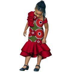 Girls African Dress Children Bazin Riche Dashiki Mermaid Dress Fashion Cute Party Dresses Girls African Print Clothing WYT598