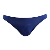 A pair of solid blue men's low-waist briefs made from a thin, stretchy modal fabric.