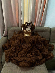Custom Sequin Ruffle Flower Girl Dress Bow Wedding Pageant Gown For Kids Girls Birthday Party Formal Special Occasion