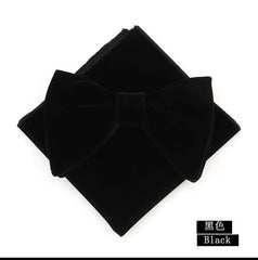 Linbaiway Mens Velvet Big Bowtie Handkerchief Set for Men Wedding Dress Necktie Butterfly Pocket Square Towel Set Custom Logo