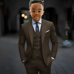 Dark Grey High Quality Boy Suits Slim Fit Single Breasted Peak Lapel Elegant Boy 3 Piece Jacket Pants Vest Kids Sets