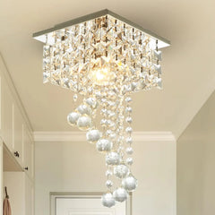 Finktonglan Mini Crystal Chandelier, 7.9" Square Flush Mount Ceiling Light, 1-Light E26, K9 Crystal & Stainless Steel, Modern Ce