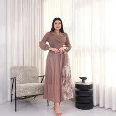 2025 Spring and Summer Vacation Two Pieces Miyake Pleated Printed Dress High-end Pleated Medium and Long Dress Women's Clothing