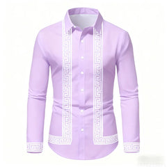 Men's Retro Geometric Print Long-Sleeve Shirt, Stylish Black and White Color-Blocked Slim Fit Shirt, Casual and Versatile Top