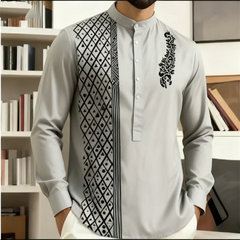New Fashion 7-Button Men's Long Sleeve Shirt Button Shirt Loose Henley Beach Top Long Sleeve Shirt Top