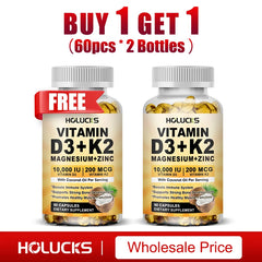 Vitamin D3 K2 Capsule, with Coconut Oil, Promotes Strong Bones, for Teeth,Heart Cardiovascular Health, Magnesium+Zinc Supplement