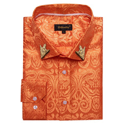 Men's Patterned Brocade Shirt with Gold Crown Collar Accents: Perfect for Luxury Galas, Formal Weddings