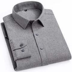 Men's Flannel Long Sleeve Premium Heavy Cotton Shirt England Style Casual Standard-fit Plaid Striped Thick Soft Brushed Shirts