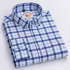 Casual Pure Cotton Oxford Mens Shirts Long Sleeve Embroidery Horse Design Regular Fit Fashion Button Man White Dress Shirt