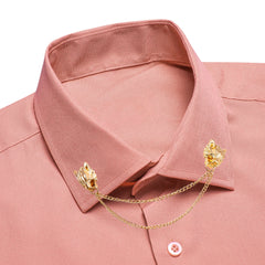 Hi-Tie Long Sleeve Mens Shirts Silk Brown Solid Lapel Green Black Red Beige Purple Pink Slim Fit Shirt Wedding Business Formal