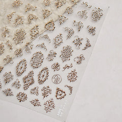 Elegant Gold Scepter 5D Nail Art Stickers Gorgeous Gemstone Luxury Courtly Pattern Necklace Frame Self Adhesive Manicure Decals