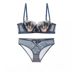 Rabbit Ears Big Chest Small Thin Bra French Underwear Soft Underwire Sexy European and American Embroidery Bra Set for Women SHOWLU FASHION STORE