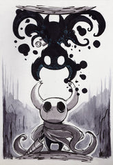 A watercolor-style canvas print featuring the Hollow Knight character and its shade.