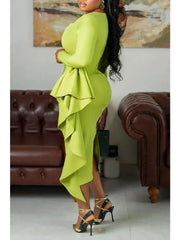 African Party Dresses for Women 2025 Autumn Elegant African Long Sleeve Green Polyester Bodycon Dress Dashiki African Clothing