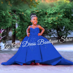 Fuchsia Baby Girl Birthday Party Satin Dress Beaded Lace Appliques Sleeveless Flower Girl Dresses For Wedding Customized