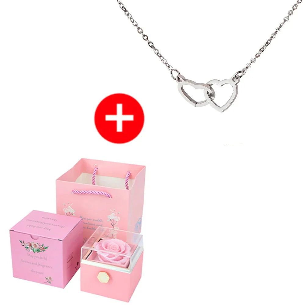 2024 New Valentine Eternal Rose Jewelry Ring Box Rotate Wedding Pendant Necklace Storage Case for Women Girlfriend SHOWLU FASHION STORE