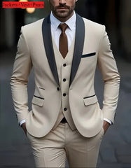Men's Formal Suit Set Business Casual Slim Fit Tuxedo for Wedding, Long Sleeve Notch Lapel, Groom