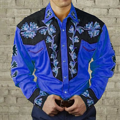 Floral leopard print retro style men's shirt western shirt outdoor street casual daily autumn and winter lapel long-sleeved shir
