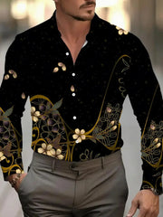 High Quality Men's Leopard Printed Button Shirt Baroque Chain Long Sleeves Party Casual Flap Long Sleeves