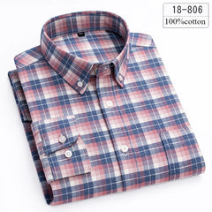 Luxury High-Quality 100% Cotton Houndstooth Full Shirts for Men Slim Fit Casual Shirt Long-Sleeve Plaid Soft Designer Clothes Ro