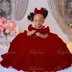 Pink Flower Girl Dresses Luxury Big Pearls Lace Ball Gown First Communion Dress Birthday Photos Shoot Gowns for Party