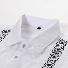 White Men's Guayabera Shirts Fashion Embroidered Short Sleeve Shirts for Men Mexican Cuban Shirts with Four Pockets