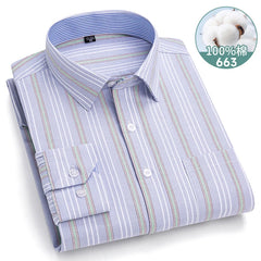 100% Pure Cotton Oxford Men's Shirts Long Sleeve Plaid Soft Regular Fit Formal Dress Shirt Social Blouse Male Clothes 6XL 7XL