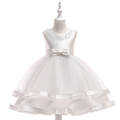 2023 Summer Dress For Girls Elegant Princess Birthday Dress With Bow Kids Girl Wedding Party Dresses Children Evening Clothes