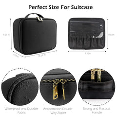 Makeup Organizer with Mirror Light 3 Adjustable Brightness Travel Train Case Cosmetic Bag Portable Storage Partition Waterproof