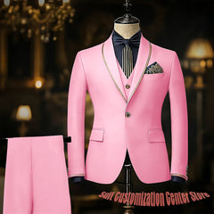 3 Pieces Jacket+Vest+Pants Navy Blue Suits for Man Slim Fit Single Breasted Shawl Lapel Wedding Groom Tuxedos Prom Costume Homme