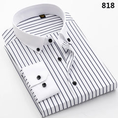 Men's pure cotton long sleeved shirt slim fit high-end light luxury 100 count striped heterochromatic collar wrinkle resistant a