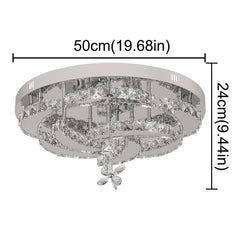 A modern circular crystal flush mount ceiling light with dimensions of 50cm by 24cm.