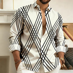 Men's plaid long-sleeved shirt, men's casual shirt, stylish and sophisticated trendy top, sizes S-6XL, comfortable fabric.
