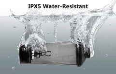 A black and clear electric protein shaker bottle is submerged in water.
