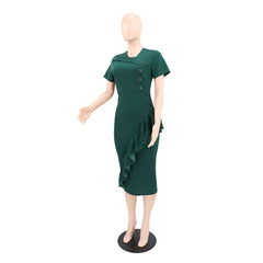 Africa Dress for Women for Evening Party Summer Fashion African Short Sleeve V-neck Green Polyester Bodycon Midi Dresses